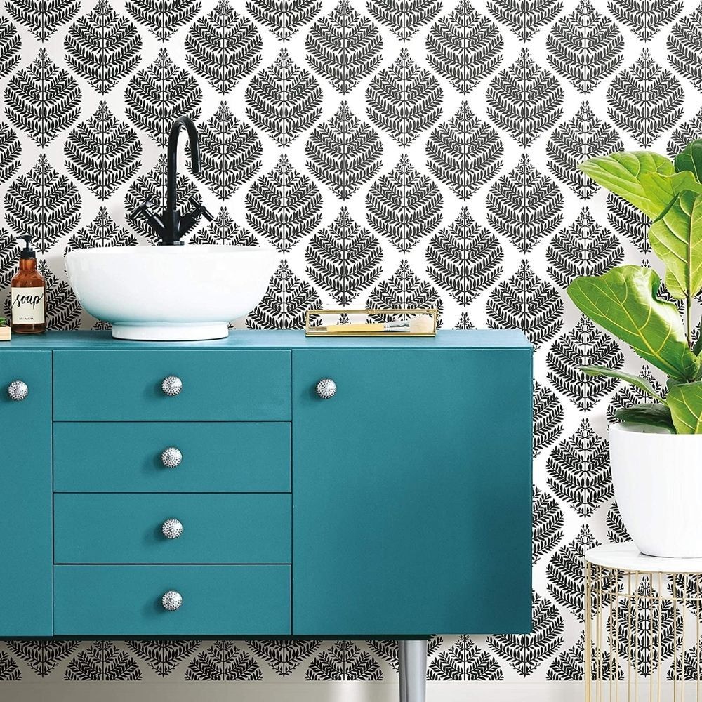 2pk RoomMates Hygge Fern Damask Peel & Stick Wallpaper (56.36 Sq Ft) Black White